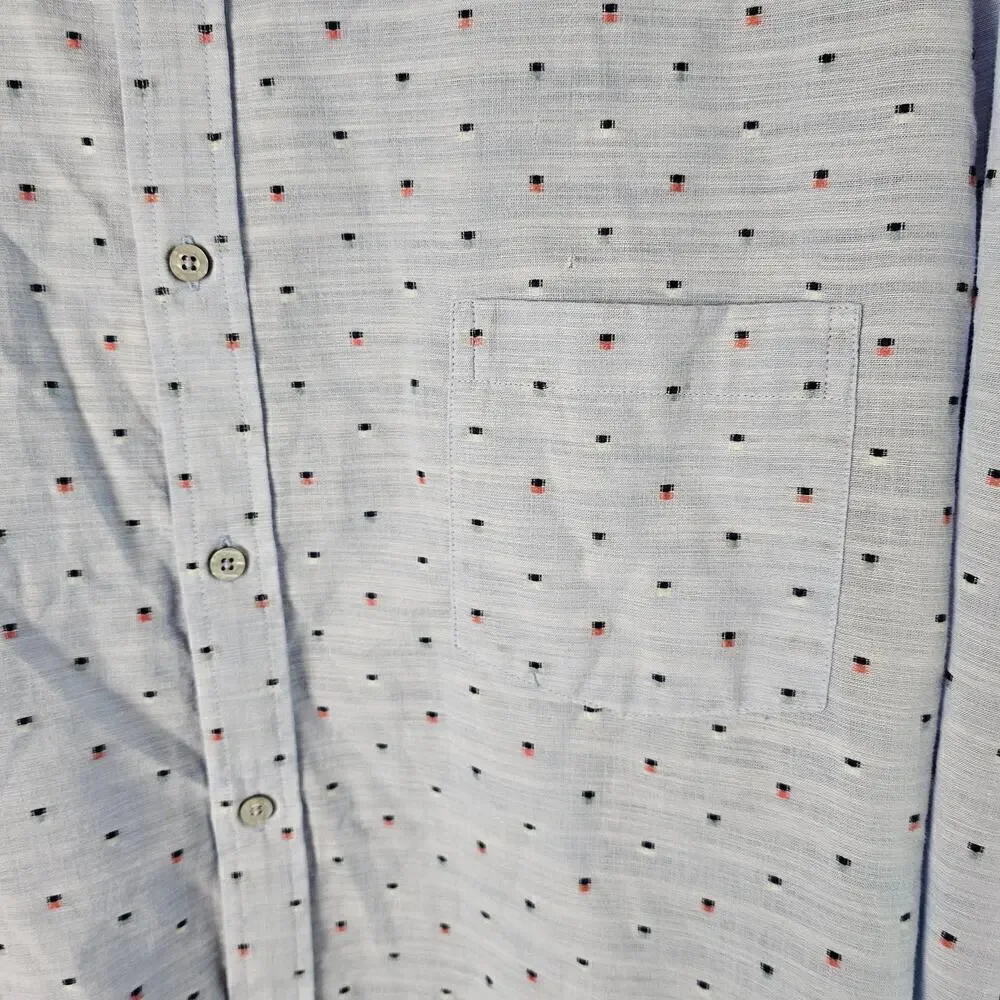 Rowm Big Button Down Shirt Mens 3XB Blue Speckled Casual Soft Cotton Long Sleeve